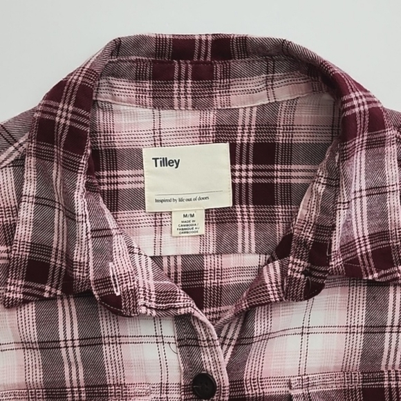 TILLEY Women's Pink Plaid Flannel Cotton Button  Down Shirt Front Pockets Sz M - Picture 5 of 13
